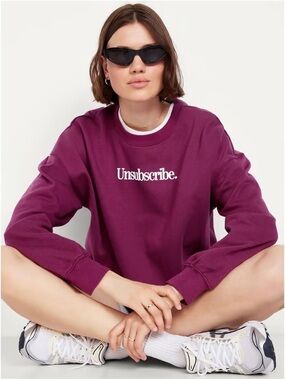 Old Navy Unsubscribe So Comfy Graphic Tunic Sweatshirt Plum Burgundy Size Large